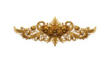 Intricate gold carving featuring roses, leaves, and pearls. Baroque and Rococo style elements combine in this elegant, symmetrical design against a black background.