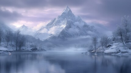 Frozen Mountain Lake, Winter Scenery