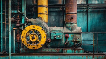 Poster - The old metallic machine showing aged and worn components within the frame