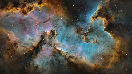 Poster - A beautiful and colorful nebula with stars visible in its background
