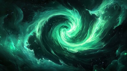 Poster - A swirling vortex of emerald and dark hues in the cosmic void