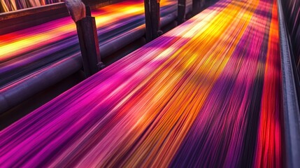 Poster - Colourful strands of material going through the industrial process