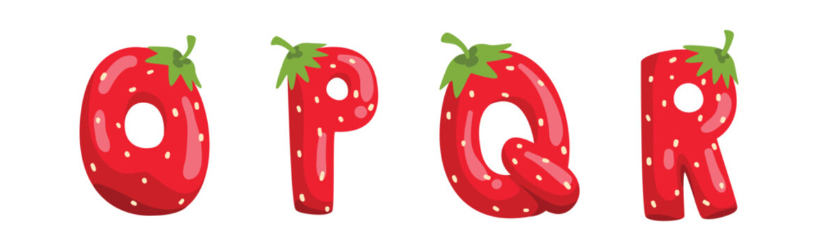 Red Strawberry English Alphabet with Bright Letter Vector Set