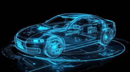 Aufkleber - A Futuristic Digital Blueprint Depicts a Modern Automobile Design