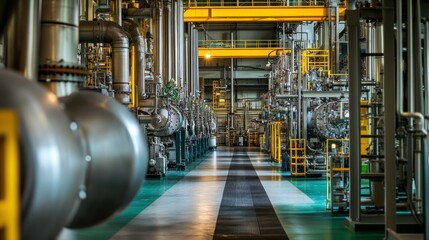 Poster - Industrial interior with metallic pipes and yellow infrastructure