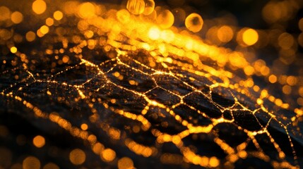 Poster - Glowing illuminated spiderweb with bokeh elements and warm colors