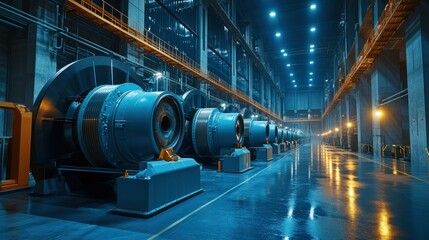 Poster - Interior of an industrial warehouse containing large industrial machinery