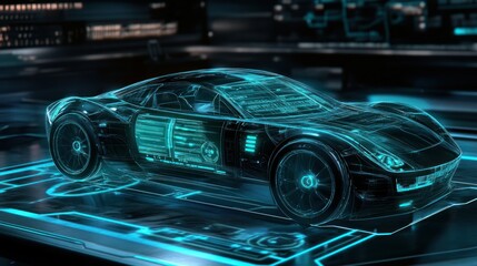 Aufkleber - A futuristic concept car rendered in glowing blue lines