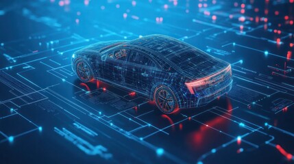 Aufkleber - A futuristic car rendered digitally on an electronic circuit board