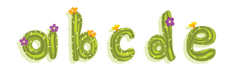Poster - Latin Alphabet of Green Cactus with Blooming Flowers Vector Set