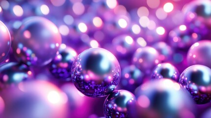 Poster - Metallic spheres floating and reflecting light of various colors within the darkness