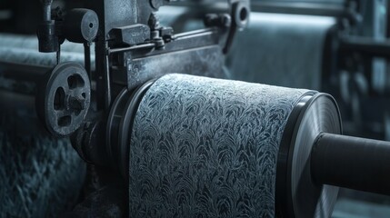 Poster - Textile manufacturing machine printing a patterned fabric roll