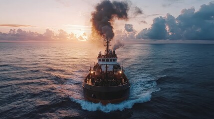 Poster - A Large Cargo Ship Sailing Across the Ocean at Sunset