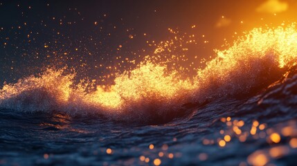 Poster - A glowing fiery wave is breaking with a dramatic illuminated effect