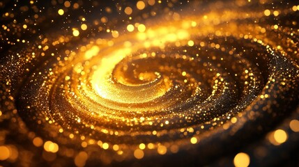 Poster - The golden shimmering sparkling energy swirls and sparkles in space