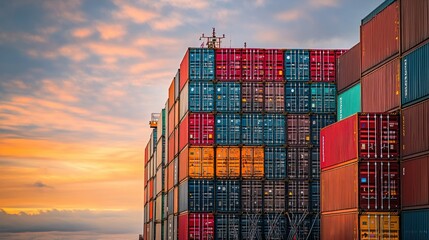 Poster - Numerous colorful shipping containers stacked on the ocean vessel
