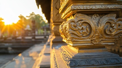 Poster - The detailed image shows a golden architectural column in daylight