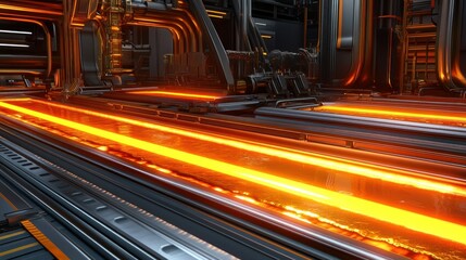 Poster - Glowing molten metal is being processed in an industrial setting