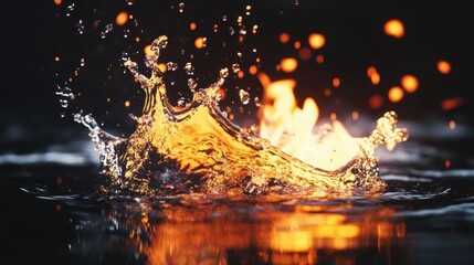 Poster - A Fiery Splash Of Water Is Forming In The Dark Background