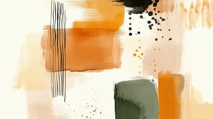 Aufkleber - Abstract watercolor shapes and lines create a modern artistic composition