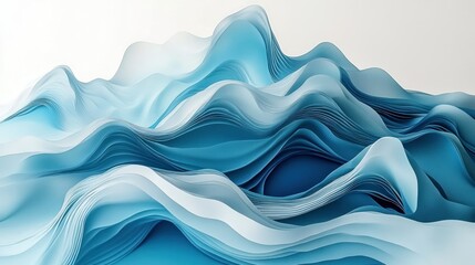 Poster - Blue and White Layered Abstract Art Resembling Undulating Mountains