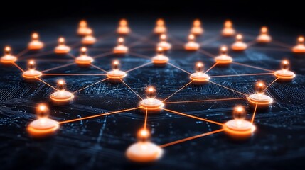 Poster - Abstract glowing network nodes interconnected on a circuit board design