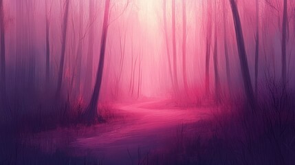 Aufkleber - A magical pink forest path beckons into the unknown distance