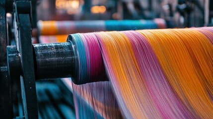 Poster - Colorful Strands of Textile Fibers Wrapped Around a Spindle