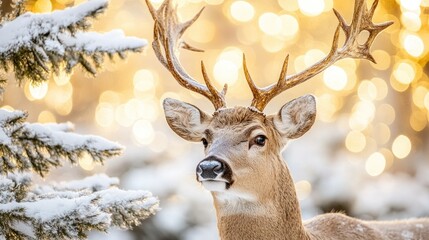 Poster - A majestic deer stands in a snowy winter landscape