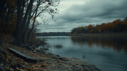 Poster - A beautiful view of the river and trees on a cloudy day