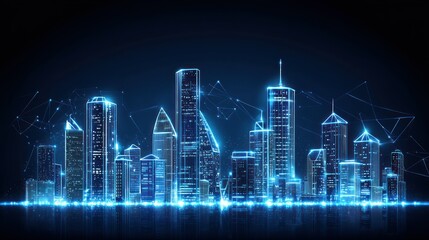 Poster - A Futuristic City Glows Brightly with Connected Digital Networks
