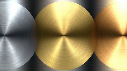 Poster - Three different metallic discs with a radial brushed metal texture