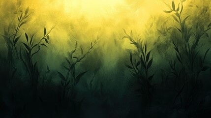 Poster - A green and yellow painting showcasing some tall plants