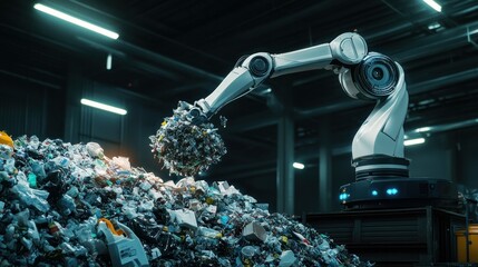 Aufkleber - Robotic Arm Moving Waste From A Large Pile To Another Location