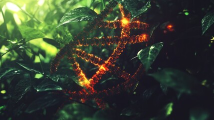 Poster - A glowing dna strand is highlighted amidst the vibrant greenery
