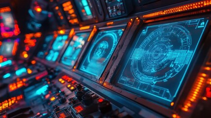Poster - Detailed view inside a futuristic spaceship control panel