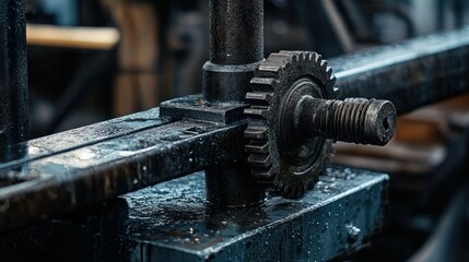 Poster - A close up of a mechanical gear and its supporting metal