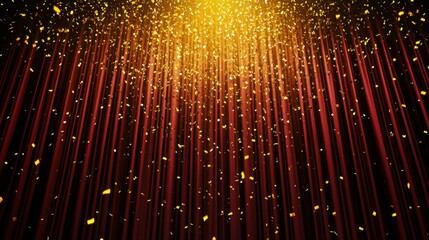 Poster - Golden Confetti Falling Down Onto a Crimson Stage Curtain