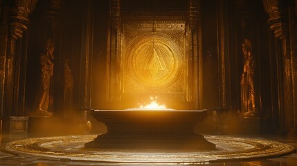 Poster - The Golden Temple Featuring A Lit Ritual Flame Surrounded By Decorations