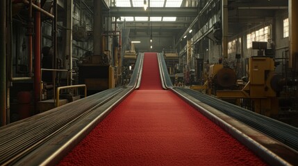 Aufkleber - The Conveyor Belt Is Transporting Red Material In Factory