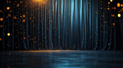 Poster - A Curtained Stage with Golden Particles and Dramatic Lighting