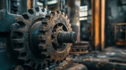 Poster - A close up view of rusty and worn industrial gears