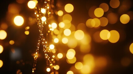 Poster - Warm Golden Lights Decorate A Dark Black Background Scene