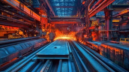 Poster - Hot metal production inside industrial steel manufacturing facility