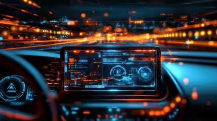 Poster - Futuristic car interior showing information technology and digital interfaces