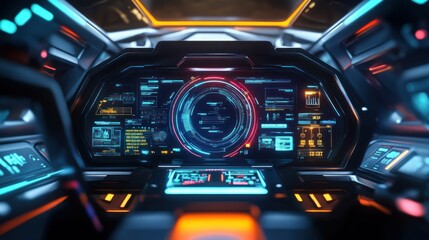 Poster - A Futuristic Spaceship Cockpit Displaying Numerous Information Details