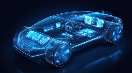 Poster - A futuristic automobile with interior display technology is depicted