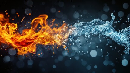 Poster - Fiery Flames Intermingle With Splashing Water Creating a Powerful Contrast