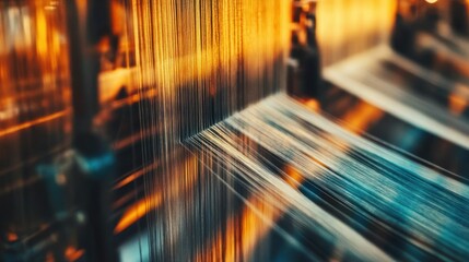 Poster - Detailed close up of an industrial weaving loom close up