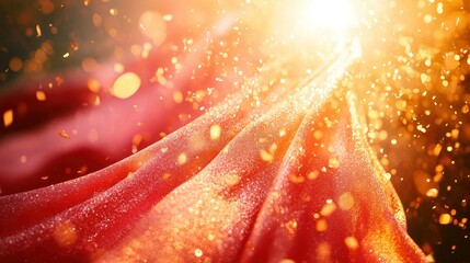 Poster - The red fabric and light rays shine brightly and clearly